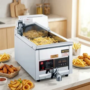 12L Commercial Grade Digital Electric Countertop Deep Fryer LED Display Precise 1C Temperature Control Stainless Steel Chips