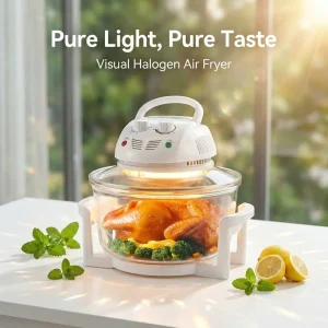 12L Electric Halogen Oven Turbo Convection Roaster for Whole Chicken Glass Air Fryer
