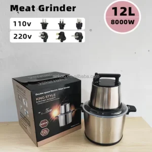 12L Stainless Steel Electric Meat Mincer Household Food Processor Vegetable Garlic Ginger Chopper Meat Grinder for Home Use
