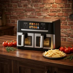12L Stainless Steel Housing Digital Visible Electric Air Fryer Non-stick Cooking Pan Two Heating Household Toaster Oven