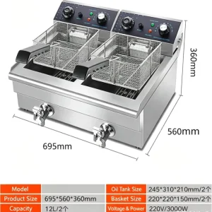12L Thickened Stainless Steel Electric Deep Fryer Commercial European Style Large Capacity Multi functional Frying Pot