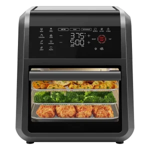12Qt 6 in 1 Stainless Steel Air Fryer Oven LCD Display 12 Menus Smokeless Countertop Convection Oven for Toast Bake Roast