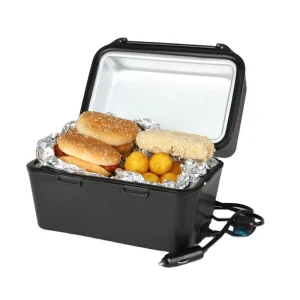 12V Portable Stove Food Warmer Black Thermal Lunch Box with Clasp Locking Design for Pastries