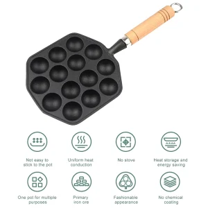 14 Hole Bakelite Eco Friendly Pancake Maker Baking Mold Pre Seasoned Nonstick Cast Iron Takoyaki Grill Pan Gas Induction