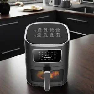 1450W Digital Touch Screen Modern Air Fryer 5L Single Pot Basket Electric Oil Free Roast Cooking Square Household