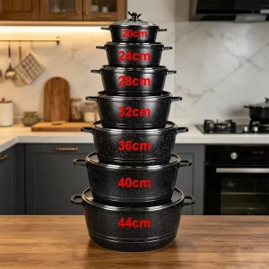 14PCS Die Cast Aluminum Nonstick Granite Coating Kitchen Cookware Set Black Pots Big Pot Cookware Sets Aluminium Cookware Set