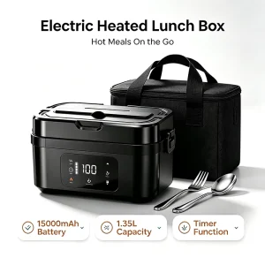 15000mAh Rechargeable Electric Lunch Box with Timer Power Banks Food Warmer for Travel Camping and Studio