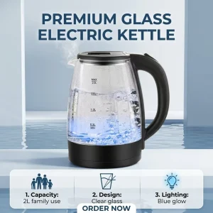 1500W 1.6 2.0L Portable Glass Electric Kettle with 360 Degree Rotational Base & Automatic Shut off for Kitchen Use