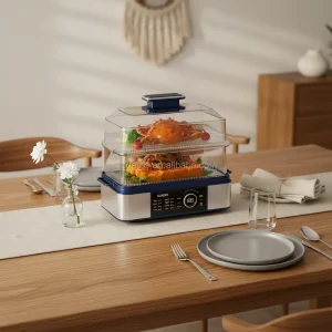1500W 12 Quart Stainless Steel Digital Food and Rice Steamer Stackable 1 3 Layers BPA Free Energy Class a
