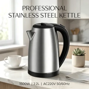 1500W 220V Stainless Steel 2.2L Portable Electric Kettle Automatic Shut-off Boil-Dry Protection for Home Use