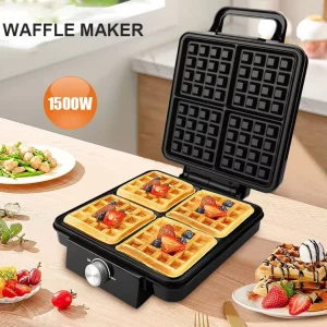 1500W 4 Slice Square Mini Waffle Maker Non Stick Electric Adjustable Temperature Control Household Use Belgian Waffle Iron