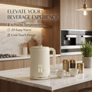 1500W Intelligent Stainless Steel 1.8L Portable Electric Kettle with Temperature Control for Outdoor Hotel & Household Use