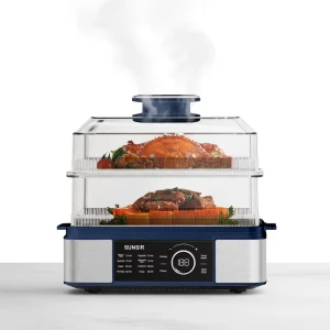 1500W Stainless Steel Vegetable Steamer Stackable 1 3 Layers Digital Control 12 Quart Capacity Class Energy Steamer