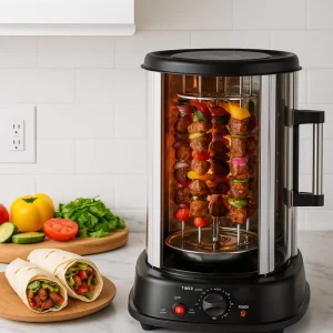 1500W Vertical Rotisserie Grill for Roasting Grilling Baking Auto Shut Off Multifunctional Kitchen Appliance