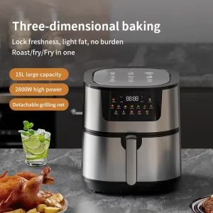 15L Large Capacity Air Fryer Home Use Dual Upper Lower Heating Tubes Dual Fry Baskets Smart Multifunctional Electric Fryer Oven