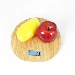 15kg Round Bamboo Electronic Kitchen Scale with Digital Display Battery Powered for Home Use