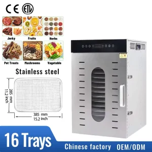 16 Layer Full Stainless Steel Food Dehydrator SUS 304 Professional Hot Air Dryer Machine for Beef Jerky Pet Treats