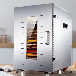 16 Tier Tray Food Dehydrator with Adjustable Temperature Electric Stainless Steel Food Dryer for Jerky and Dried Fruit