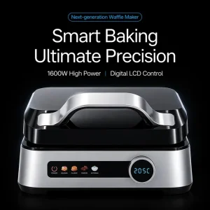 1600W 2 Slice Stainless Steel Non Stick Belgian Electric Waffle Maker LCD Screen Display Anti Overflow Design Quick Dutch