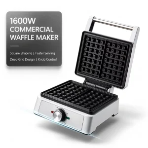 1600W Deep Plate Non Stick Coating Breakfast Waffle Toaster Belgium Square Waffle Maker with Temperature Adjustable