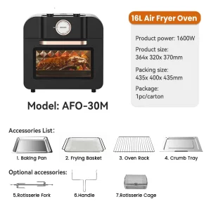 16L Mechanical Air Fryer Oven with Air Fryer Countertop Oven for Baking 8 Presets Toast Roast Pizza Cookies CE GS