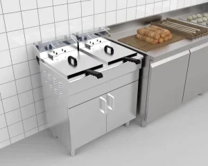 16L+16L Large Capacity Commercial Electric Oil Deep Fryer Machine Double Tank With Cabinet Professional Fryer