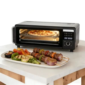 18L Electric Digital Pizza Oven with 1700W Convection 10 Presets NTC Control Dual Heating Stainless Steel for 12″ Pizza