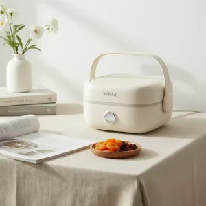 1L Portable Electric Lunch Box Built in Chopstick Compartment Aluminum Inner Pot Energy Efficient Class Food Warmer Household