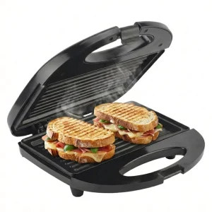 2 Slice Electric Mini Panini & Sandwich Grill Maker with Non-Stick Coating Keep Warm Setting 750 Watt Fast Cooking