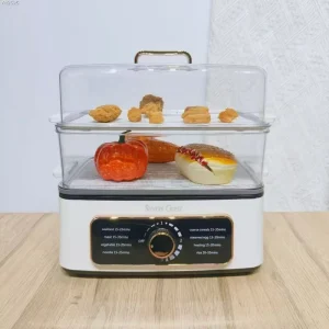 2 Tier Electric Food Steamer Stainless Steel Interlayer 2 in 1 Kitchen Multi Cooker Hot Pot Rapid Fast Cooking