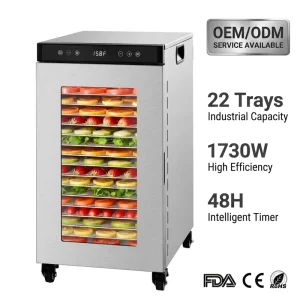 2-Tray Stainless Steel Commercial Food Dehydrator Machine 1730W Drying Oven for Jerky Herbs Meat and Bulk Food Processing