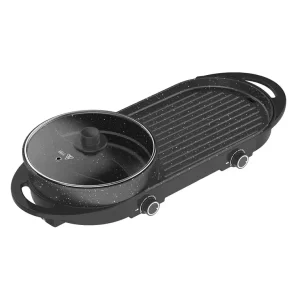 2 in 1 Electric Hot Pot Grill Maker Waffle Plates Non Stick Surface Aluminum Alloy Adjustable Thermostat Control CE GS Certified