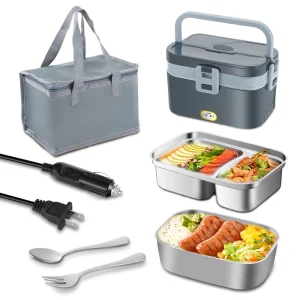 2 in 1 Stainless Steel Multi layer Insulated Electric Lunch Box Heated Electric Home Use Rechargeable Self Heating Car Lunch Box