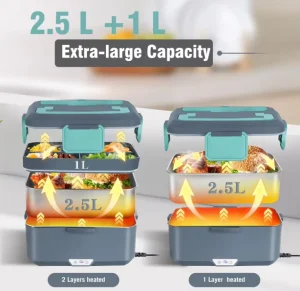 2.5L Multifunctional 304 Stainless Steel Electric Lunch Box Travel Home Mini Electronic Heating Lunch Box Self heating Lunch Box