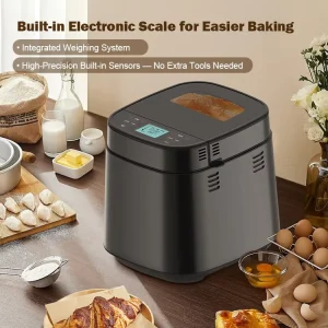 2.5LB Large Capacity Bread Machine 700W Stainless Steel Housing for Dough Whole Wheat 1H Keep Warm Power Backup 3 Crust Colors