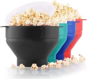 2.95L Large Capacity Microwave Popcorn Maker Eco-Friendly Silicone Hot Air Popper with Collapsible Bowl Lid Handles Serving Bowl