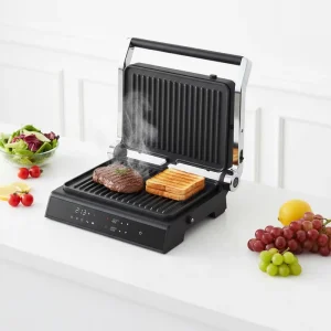 2000W Panini Maker Press Grill Smokeless Indoor Use Non Stick Cooking Surface Plate Adjustable Temperature Control