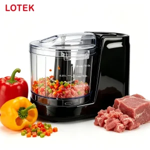 200W Electric Mini Food Chopper Stainless Steel Blade Push Button 1.5 Cup Bowl Dishwasher Safe Design