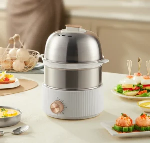 200W Electric Stainless Steel Automatic Egg Cooker with Timed Auto Shut Off Double Layer Steamer & Food Warmer