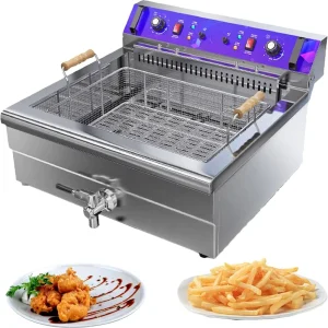 20L Commercial Electric Deep Fryer 220V 4.8KW Single Tank Stainless Steel Countertop Fryer 1 Year Warranty Temperature Range