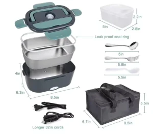 220V 110V 24V 12V Household 2 In 1 Stainless Steel Portable Lunch Box Set Bento Warmer Electric Lunch Box with Carry Bag
