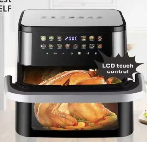 220V 2400W 15L Drawer Air Fryer Household Non-Stick Adjustable Temp Visible Window LCD Touch Electric Oven