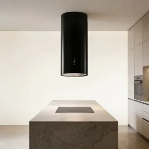 220V Black Round Island Range Hood Ceiling Mounted Kitchen Extractor Chimney Low Noise Cooker Hood for Open Kitchen Home Use