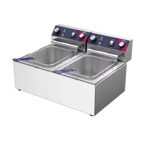220V Deep Fryer 2 Tanks 4 Baskets Electric Restaurant Equipment Chicken and Potato Frying Automatic