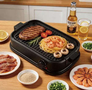 220V Indoor Electric Smokeless BBQ Grill with Adjustable Temperature Control for Household Use Features Electric Griddles Grills
