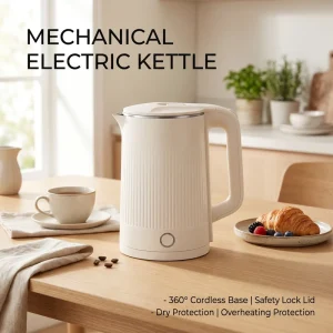220V Stainless Steel Portable Mechanical Electric Kettle 1500W 2 Layer Electric Kettle 1.7L Capacity for Household Use
