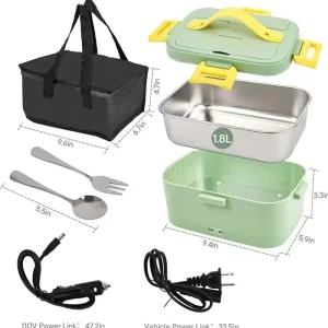 220v/110v/24v/12v Household 2-In-1 Stainless Steel Portable 1.8L Lunch Box Bento Warmer Electric Lunch Box With Carry Bag
