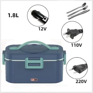 220v/110v/24v/12v Household 2-In-1 Stainless Steel Portable 1.8L Lunch Box Sets Bento Warmer Electric Lunch Box With Carry Bag