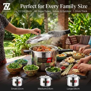 22cm 8L Cookware 304 Stainless Steel Sleek 1.2mm High Temp Resistant Explosion proof Large Family Pot Cookware