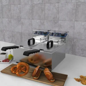 2+2kW High Power Stainless Steel Double Tanks Commercial Chicken Electric Deep Fryer